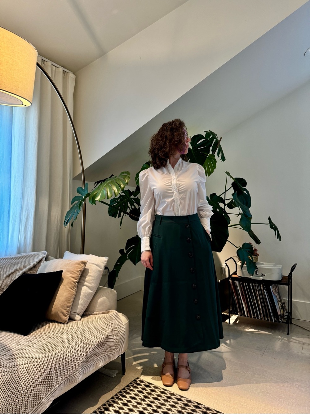 RIHOAS Dark Green High-Waist Button Maxi Skirt